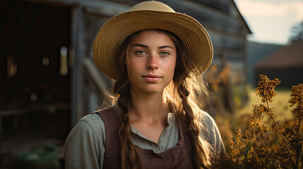 Young and Beautiful Woman Chooses the Homesteader's Life with a Commitment to Self-Sustainable Farming, Renewable Energy, and Independence from Urban Infrastructure