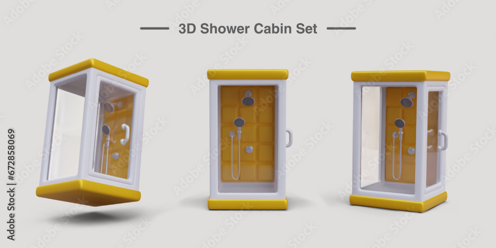 Aufkleber set of shower cabins in cartoon style. vector object in different positions. isolated image on white