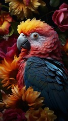 Beautiful Rare Bird and Spring Flowers