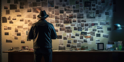 Focused detective studying photographs.