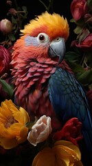 Fototapeta premium Beautiful Rare Bird and Spring Flowers