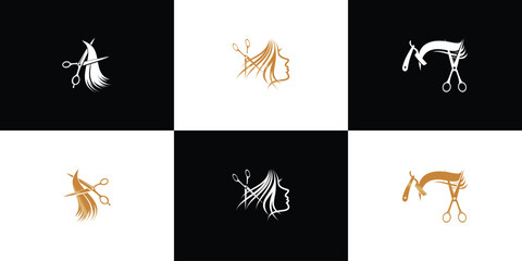 Hair salon logo design with beauty salon creative concept Premium Vector