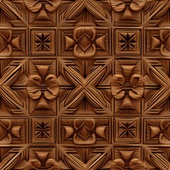 wood carving pattern with a blend of classic Victorian and modern floral elements in brown, ideal for printing and sublimation.