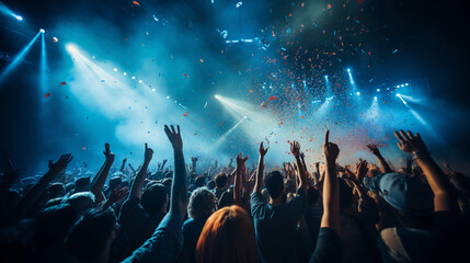 Energetic Live Rock Concert: A Night Club Crowd Cheering and Celebrating at a Festival Party