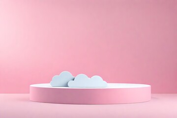 cloud background vector 3d pink rendering with podium and minimal cloud scene, minimal product display background 3d geometric shape sky cloud pink podium.
