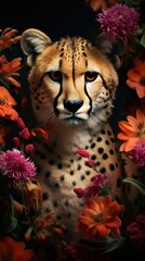 Beautiful Wild Animal Portrait in a Zoo and Flowers
