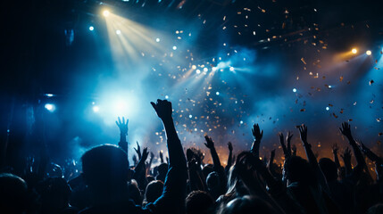 Energetic Live Rock Concert: A Night Club Crowd Cheering and Celebrating at a Festival Party