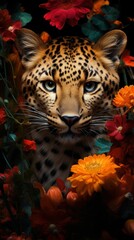 Beautiful Wild Animal Portrait in a Zoo and Flowers
