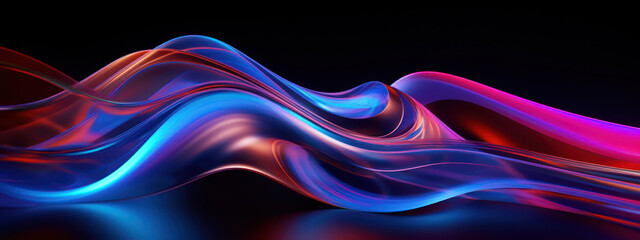 Abstract 3D depiction of luminous neon waves.