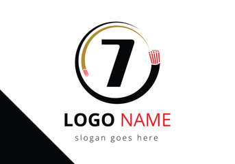 Letter 7 with electric wire, optical fiber cable Logo Design Vector Template.