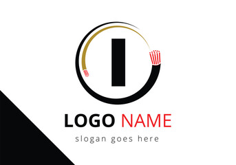 Letter I with electric wire, optical fiber cable Logo Design Vector Template.