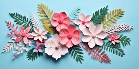 Foto op Plexiglas Colorful paper tropical blooms. © Lidok_L
