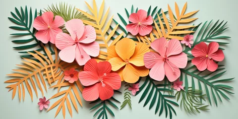 Plexiglas foto achterwand Colorful paper tropical blooms. © Lidok_L