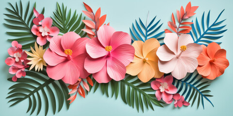 Fototapeta na wymiar Colorful paper tropical blooms.