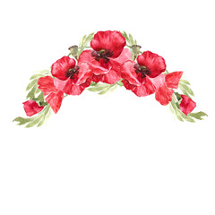 watercolor ornament with red poppy flowers 