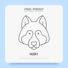Husky head thin line icon. Dog breed. Editable stroke. Vector illustration.