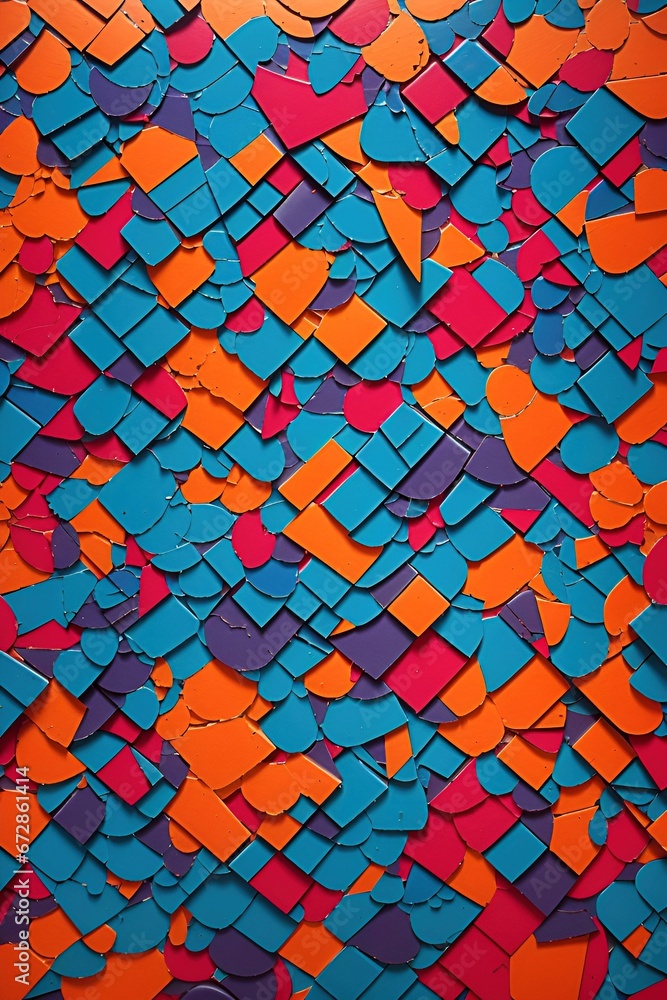 Poster a kaleidoscopic fusion of color in the broken tile mosaic wall with generative ai