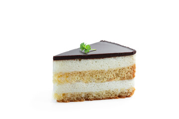 Souffle cake slice isolated on white background