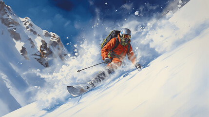 Naklejka na ściany i meble skier in the mountains