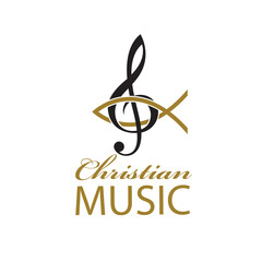 Fototapeta premium christian music emblem with fish and treble clef isolated on white background 