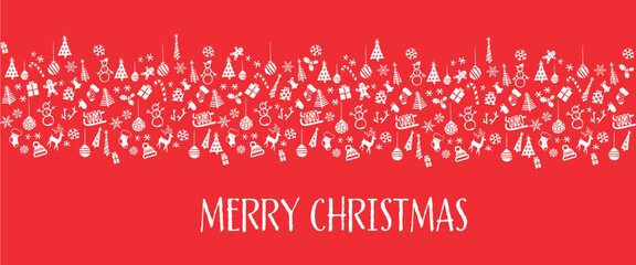 Hand draw winter christmas garland. Xmas greeting card banner ornament.  - 672864642