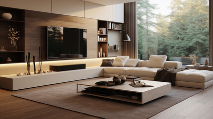 Obraz premium Minimalist Style Interior Design for a Modern Living Room, sleek and contemporary