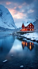 Fototapeta premium Beautiful snowy landscape of Norway