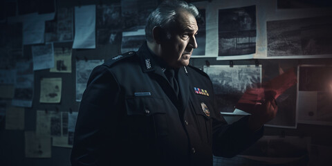 Obraz premium Focused detective studying photographs.