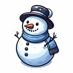This is a vector illustration of a snowman on a white background. The illustration is simple and colorful, suitable for greeting cards, posters, or stickers.