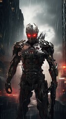 Fototapeta premium Futuristic Cyber Robot in War with Advanced Weapon 