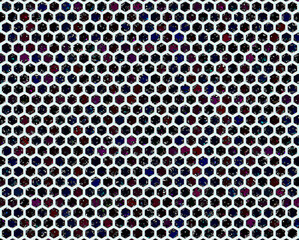 Hexagonal background with black background cells and abstract rounded stylized shapes