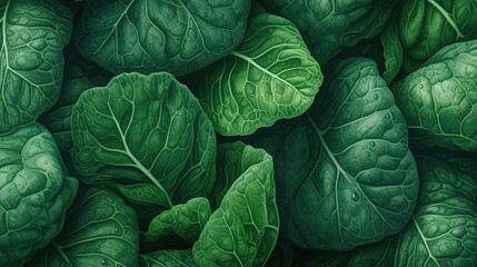 collard greens in a marketing artwork style, photorealistic