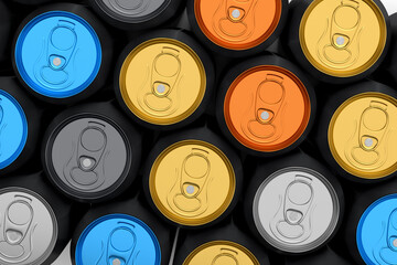 Group of aluminum beer or soda can for mini refrigerator on white background