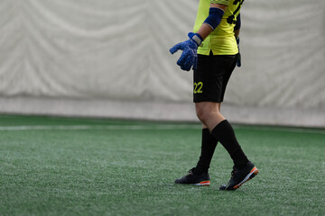 Obraz premium Arena soccer goalkeeper on the artificial grass field.