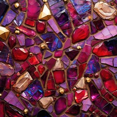 A mosaic of ruby topaz and amethyst gemstones