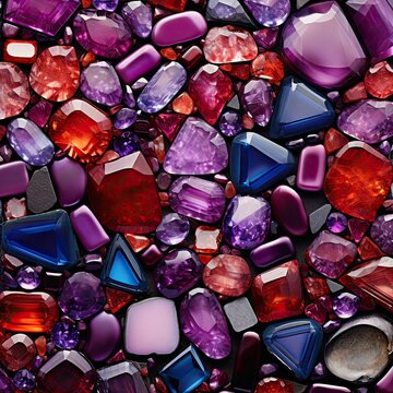 A mosaic of ruby topaz and amethyst gemstones