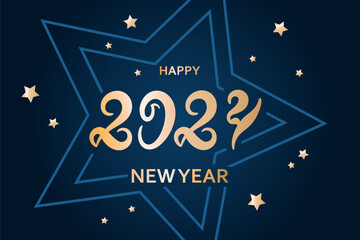 2024 new year. Lettering, sparkling particles. Christmas sparkling template for holiday banner, flyer, card, invitation, cover, poster. Modern style. Vector illustration. blue