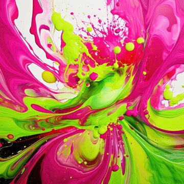 Magenta and lime green splashes creating a psychedelic dance