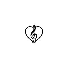 Treble clef with heart logo design. Music key and heart abstract icon isolated on white background