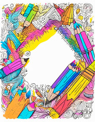 Childish crayon doodles frame mockup with copy space