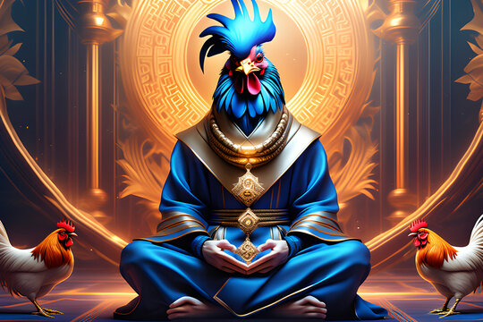 A meditating rooster. Generative AI