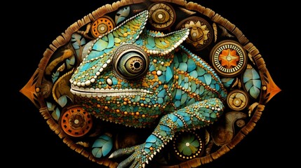 A mandala resembling the patterns of a chameleon's skin, an embodiment of adaptability and camouflage.