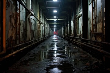 Spooky Corridor In An Abandoned Factory - obrazy, fototapety, plakaty