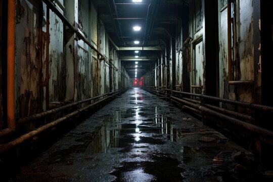 Spooky Corridor In An Abandoned Factory © Anastasiia