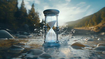 A timer's rhythmic ticking underscores the delicate balance between the purity of water sources and the looming threat of contamination. AI generative. - obrazy, fototapety, plakaty