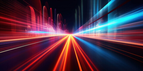Fototapeta na wymiar Ethereal neon glow on a blurred futuristic pathway.