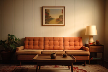 A retro inspired living room showcases a classic minimalis design