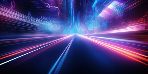 Ethereal neon glow on a blurred futuristic pathway.