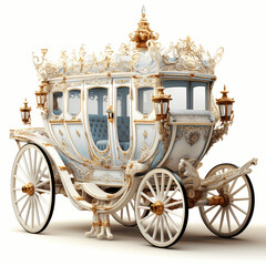 Vintage wedding carriage with elaborate embellishments, isolated on white background