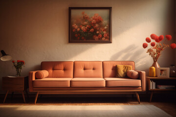 A retro inspired living room showcases a classic minimalis design
